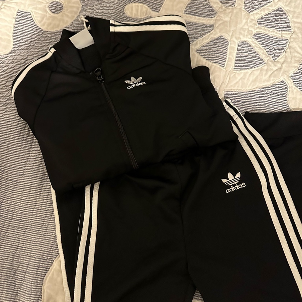 Adidas Black Tracksuit with White Stripes